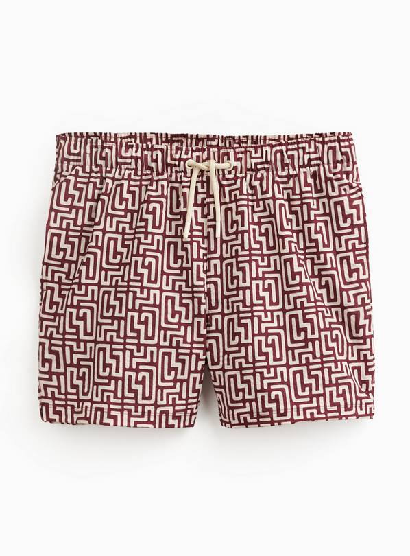 Red Abstract Print Swim Shorts XS